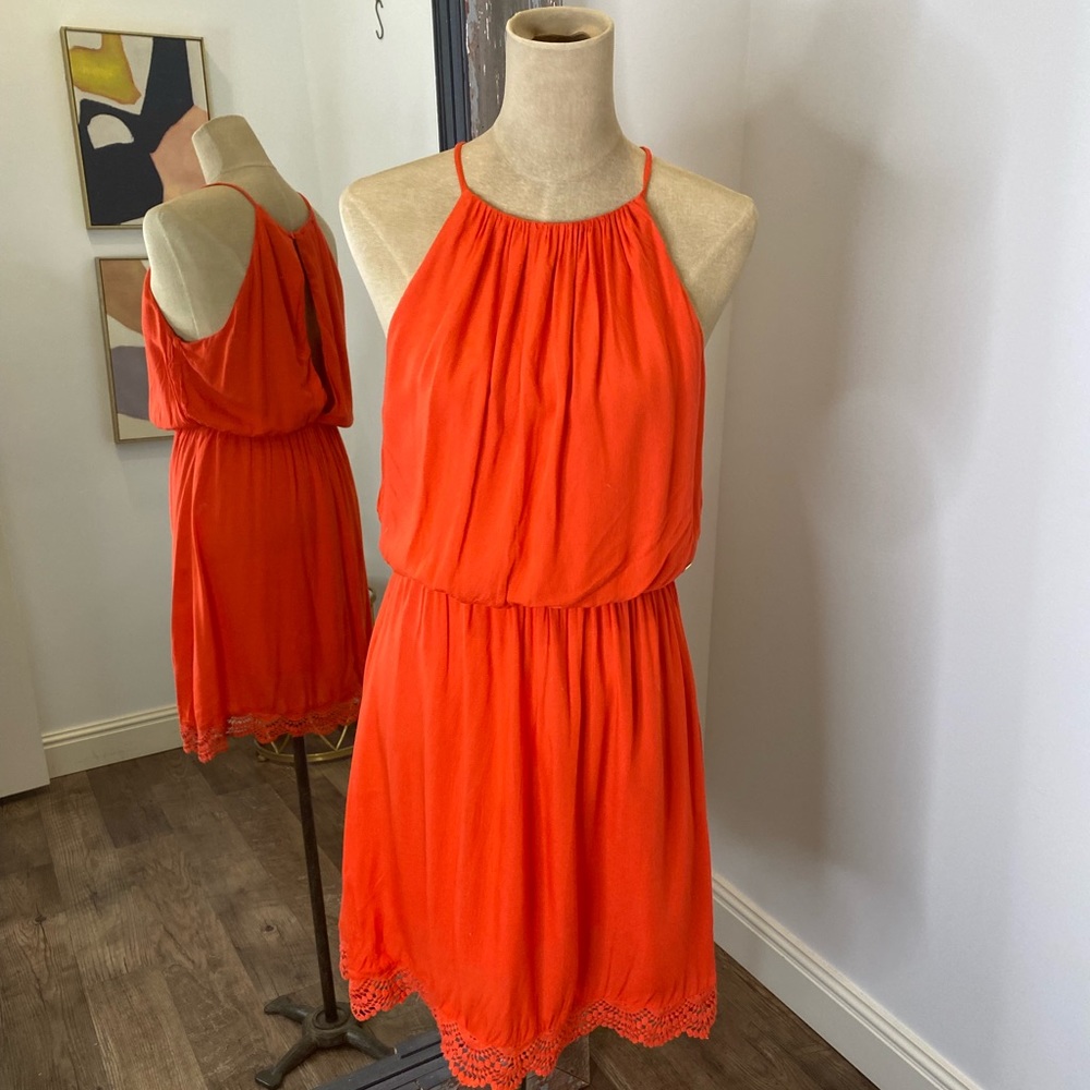 Red Guess Halter Dress with Lace Detail